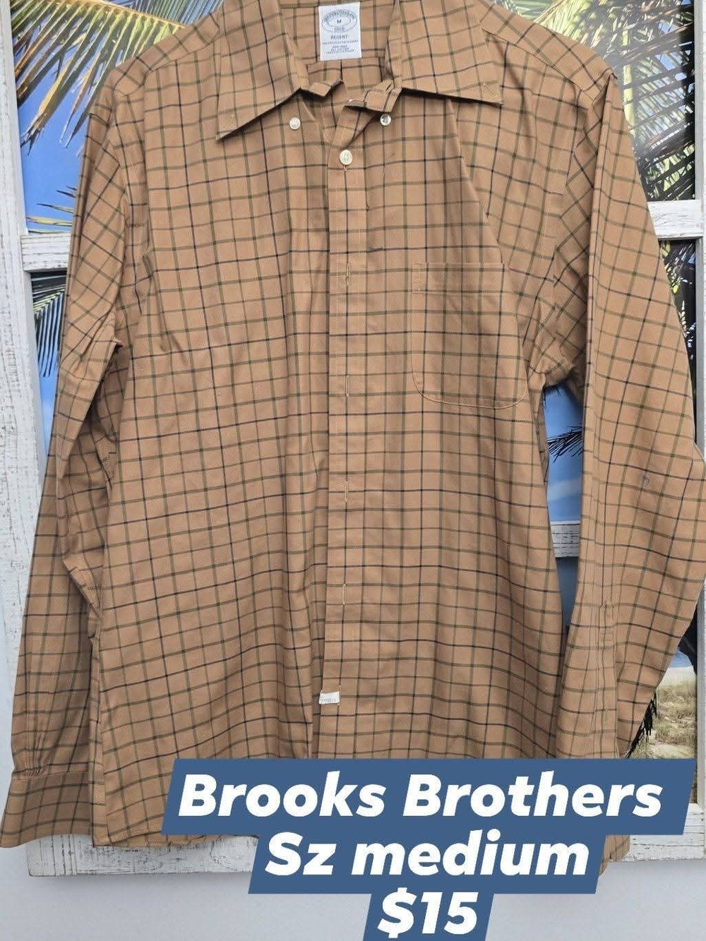 Brooks Brothers Tan Plaid Button-Down Shirt